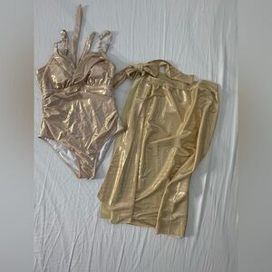 ‼️Gorgeous! Gold Shimmer Swimsuit and Cover-Up Set‼️